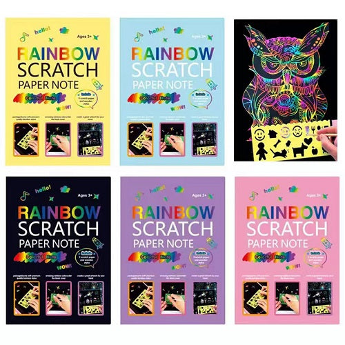 Creative Scratch Art Black Paper with Fun Stencil ( random colour )