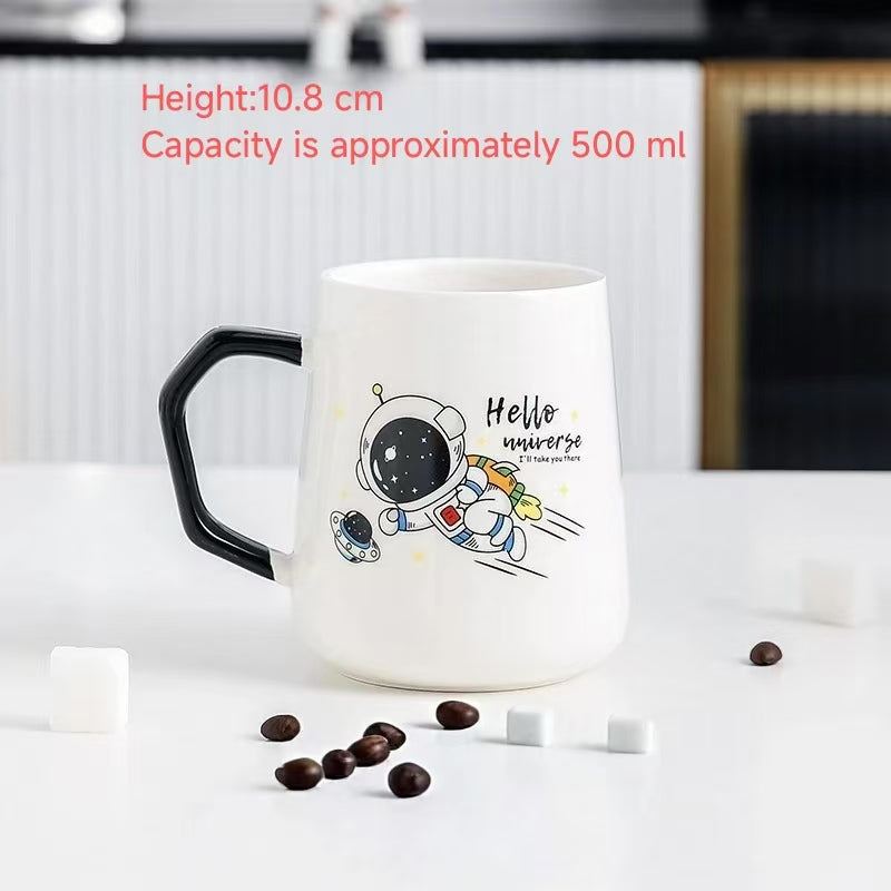 Ceramic Astronaut Mug with cover + spoon+ straw Gift Packing