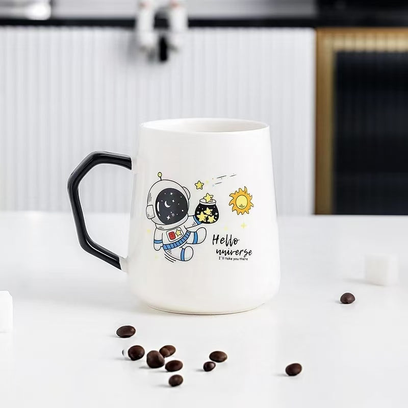 Ceramic Astronaut Mug with cover + spoon+ straw Gift Packing