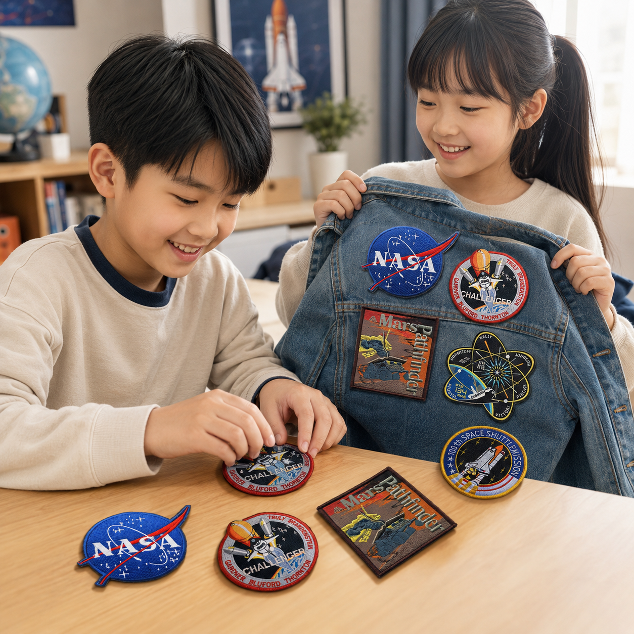 Play N Learn Embroidered Space Badge Iron-On Patches | NASA-Themed Decorative Set