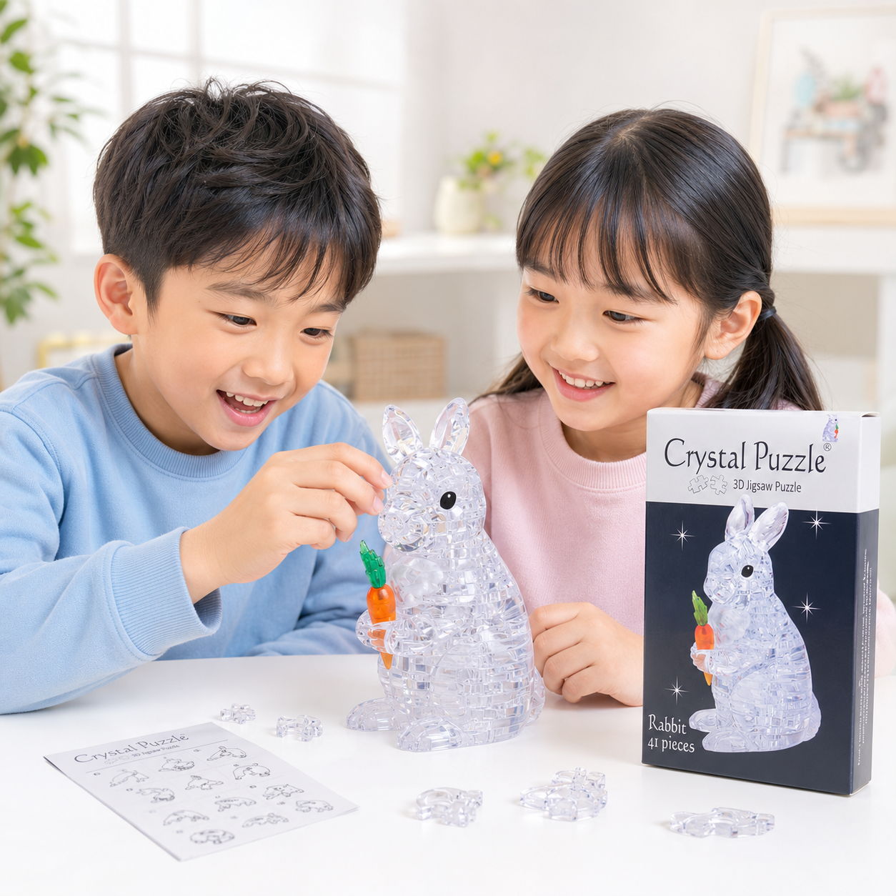 Play N Learn 3D Crystal Puzzle Rabbit Clear/Brown | Jigsaw Brain Teaser & Display Gift