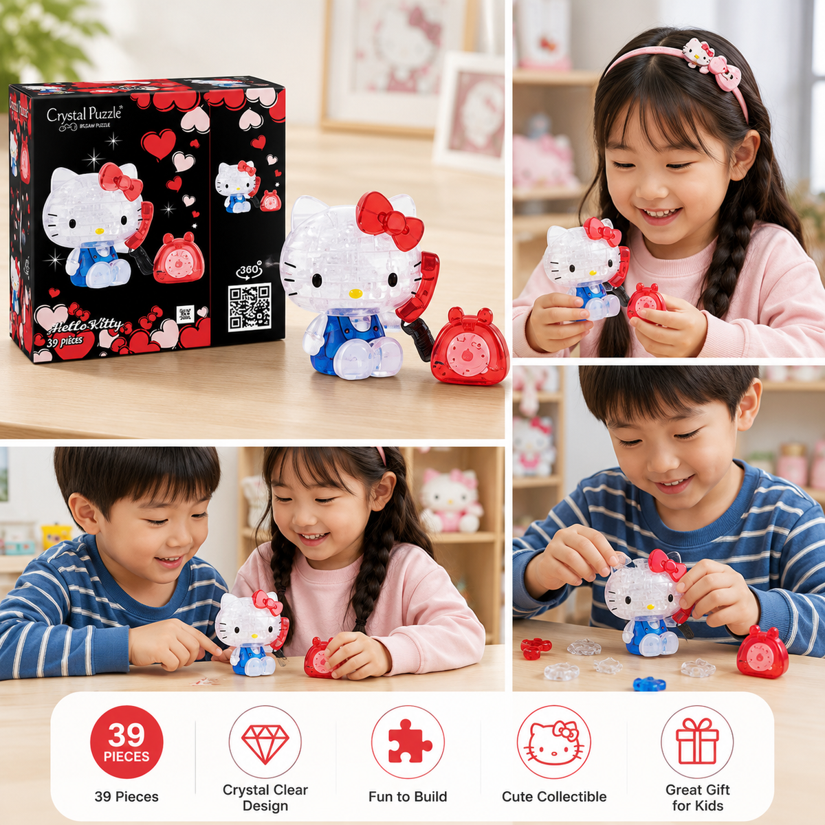 Play N Learn Sanrio Hello Kitty on the Phone 3D Crystal Puzzle | Character Collectible & Spatial Learning