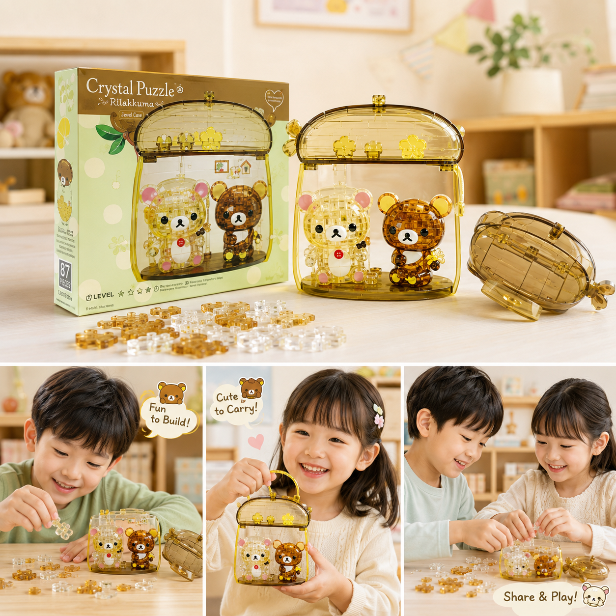 Play N Learn Rilakkuma Korilakkuma & Chairoikoguma Acorn House 3D Crystal Puzzle | Character Set & Spatial Learning