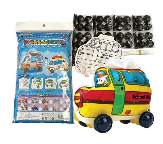 Creative Play N Learn Party Gift Craft Colorloon Colour and Inflate 3D Vehicle DIY Kits