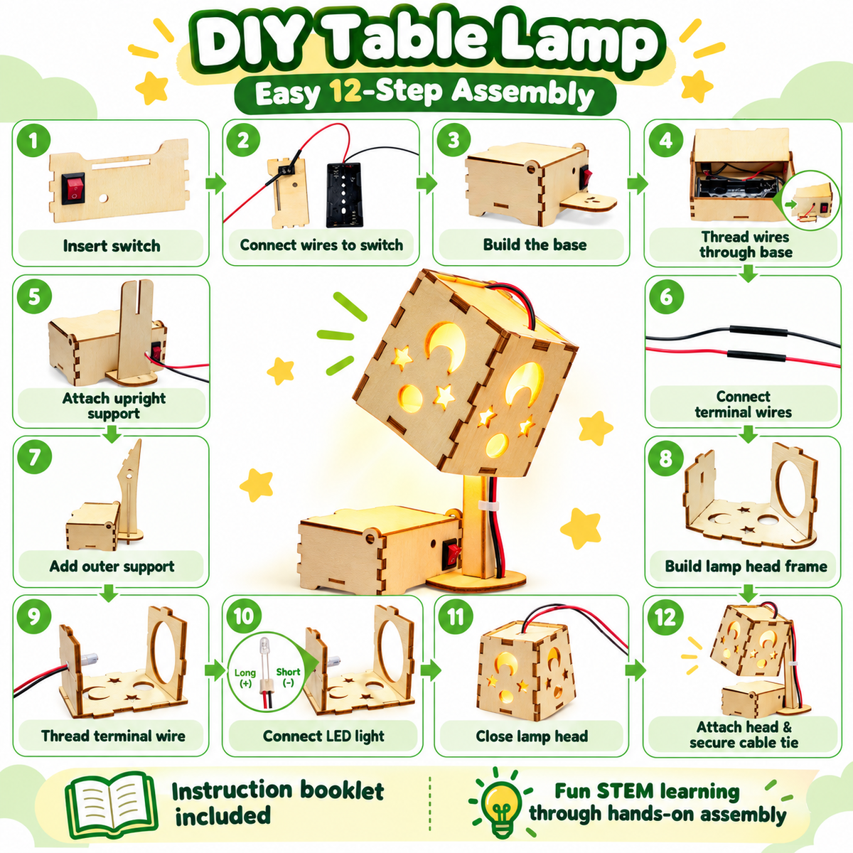 Play N Learn DIY Wooden Table Lamp Kit for Kids | STEM Science & Creative Learning Activity