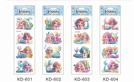 3D Pop Up Stickers Mermaid Ocean World for Kids Room, Wall, Home Deco and Stationery ( 1 set 4 sheets , 16 designs )