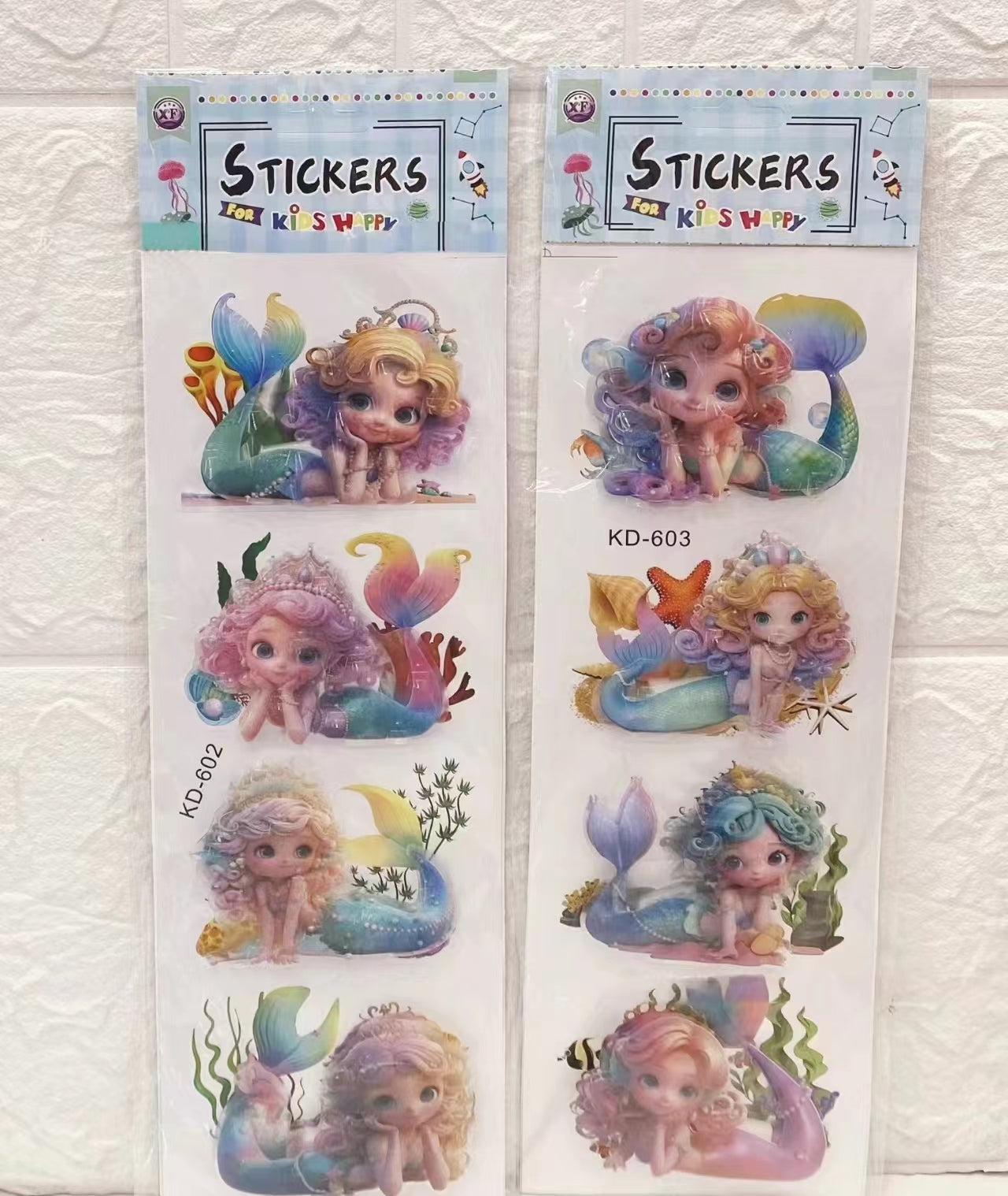 3D Pop Up Stickers Mermaid Ocean World for Kids Room, Wall, Home Deco and Stationery ( 1 set 4 sheets , 16 designs )