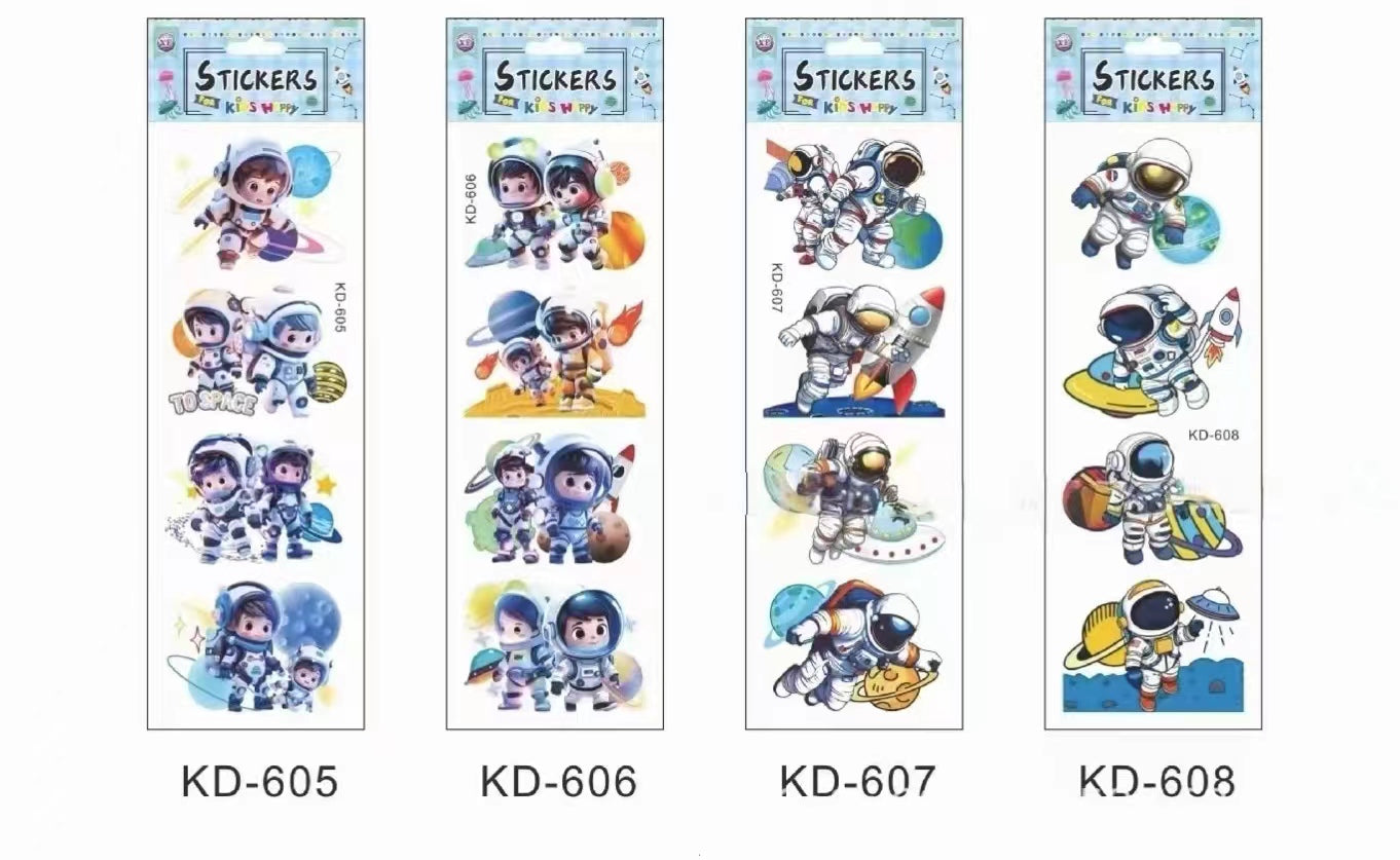 3D Pop Up Stickers Astronaut Space for Kids Room, Wall, Home Deco and Stationery  ( 1 set 4 sheets , 16 designs )
