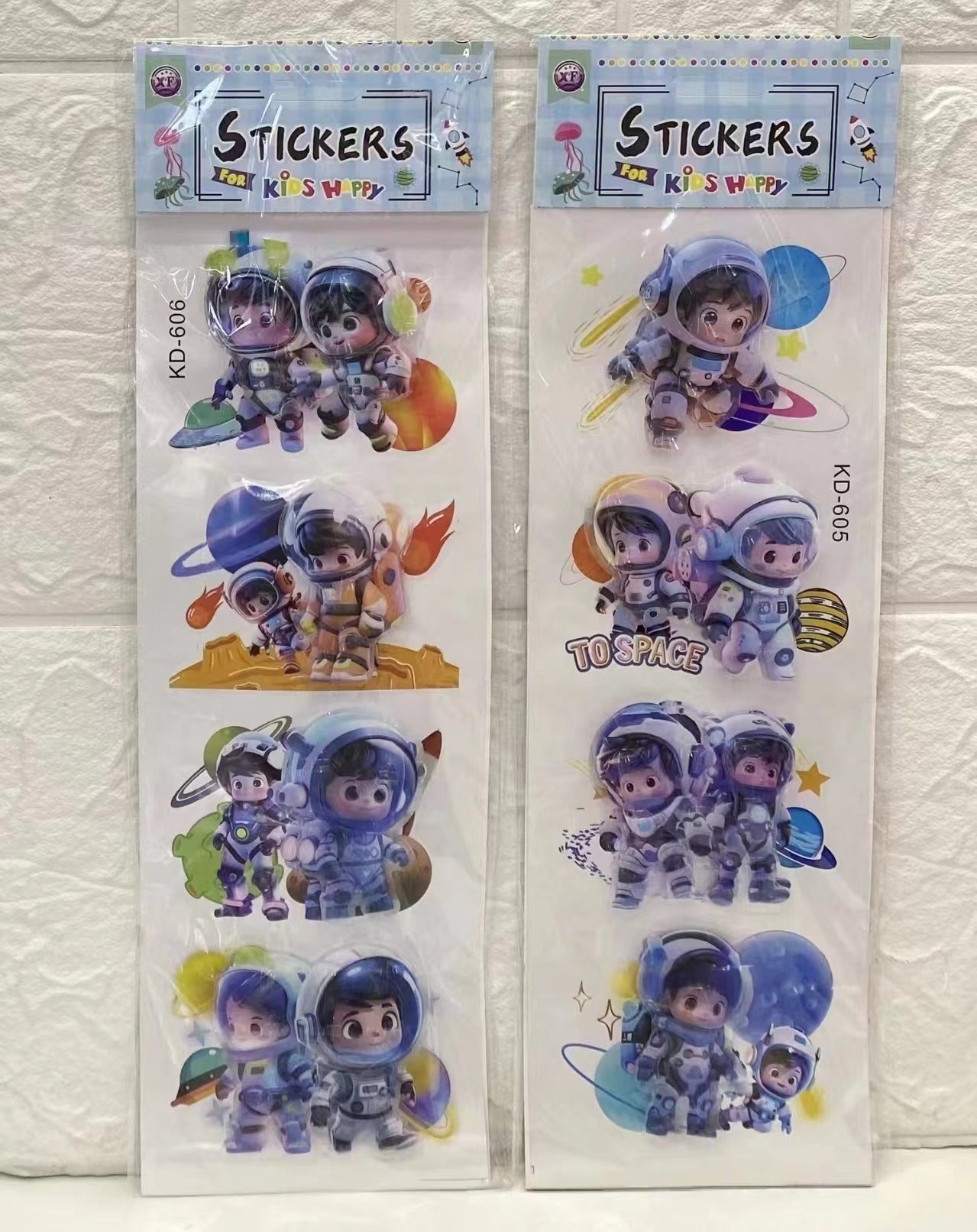 3D Pop Up Stickers Astronaut Space for Kids Room, Wall, Home Deco and Stationery  ( 1 set 4 sheets , 16 designs )