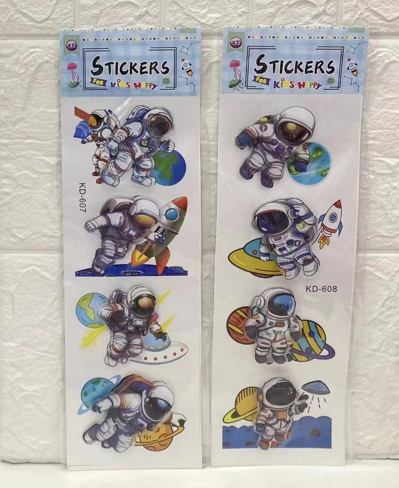 3D Pop Up Stickers Astronaut Space for Kids Room, Wall, Home Deco and Stationery  ( 1 set 4 sheets , 16 designs )