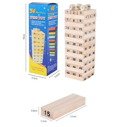 Play N Learn Classic Wooden Stack Game with Numbers & Dice | Family Party Game