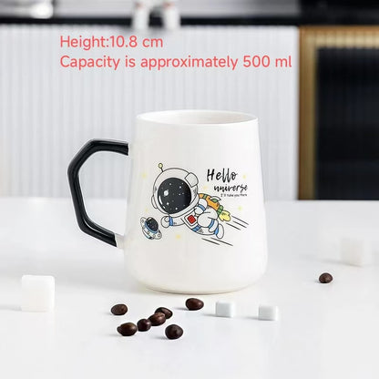 Play N Learn Ceramic Astronaut Mug with Cover, Spoon & Straw | Space Lover Gift Set
