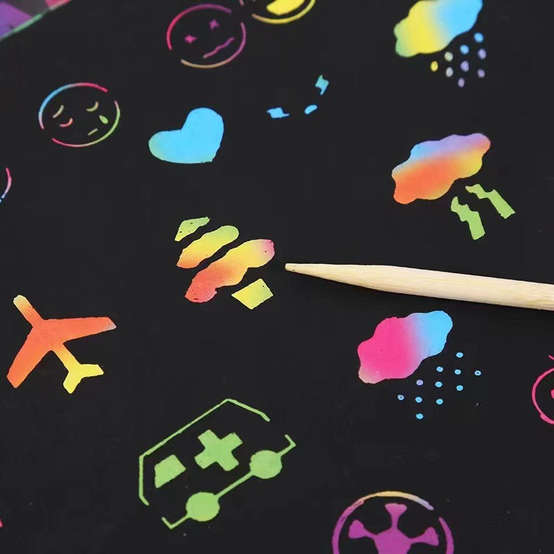 Creative Scratch Art Black Paper with Fun Stencil ( random colour )