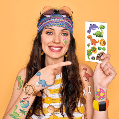 Play N Learn Dinosaur Tattoo Stickers for Kids | Party Gift Pack of 10 Sheets