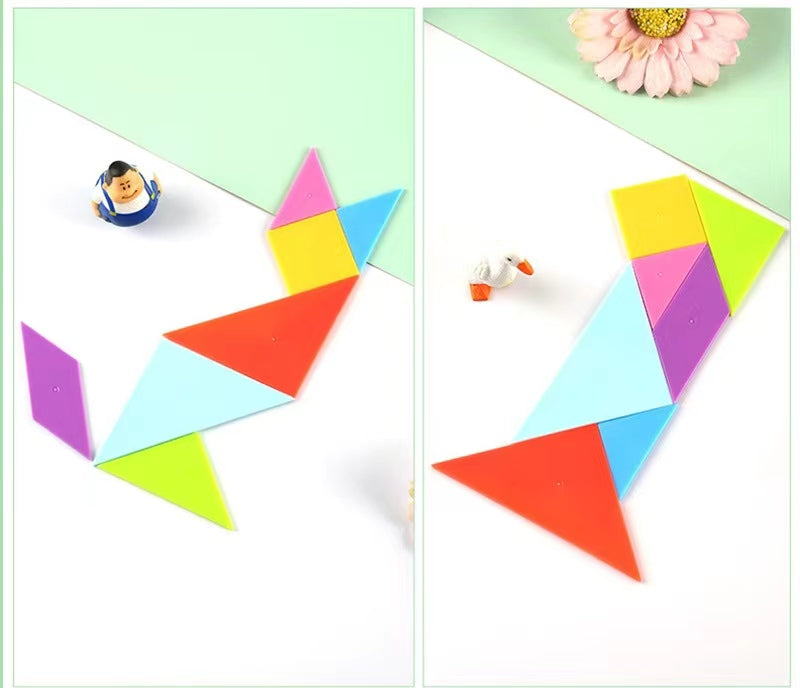 Creative Play Educational Toy Problem Solving Party Gift Plastic Tangram 90mm 3 Boxes A Set