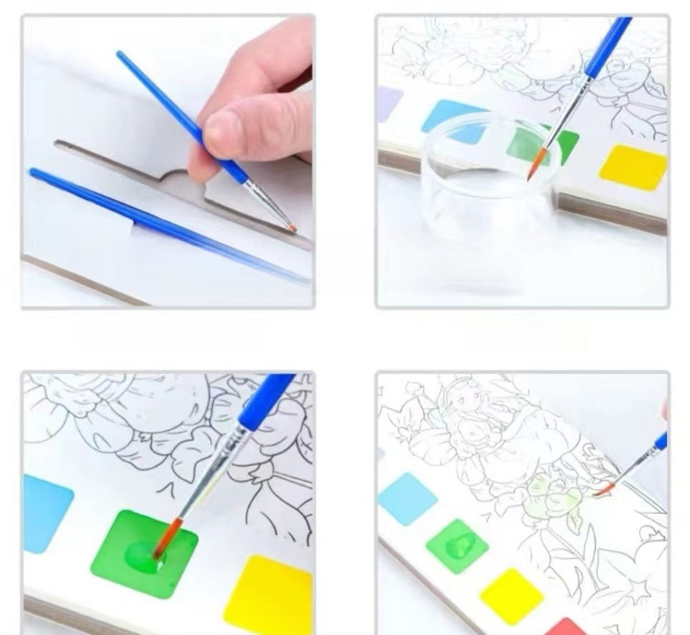 Kids Art Watercolour Painting Book with Paint and Brush for Kids