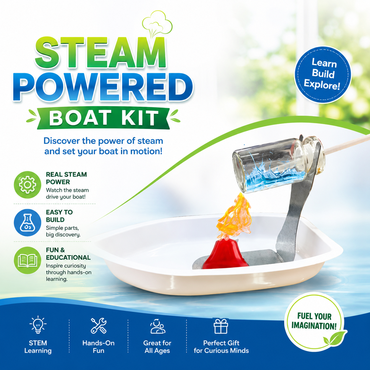 Play N Learn Steam Powered Boat Kit | STEM Heat Energy Science Experiment