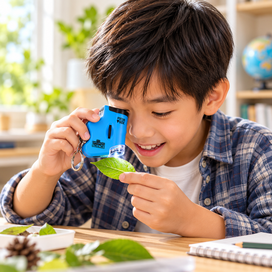 Play n Learn Mini Portable 60X Optical Microscope for Kids – Pocket Science Explorer with LED Light