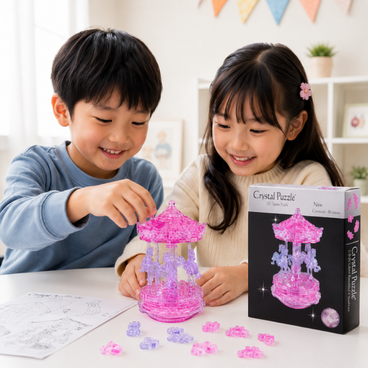 Play N Learn 3D Crystal Puzzle Pink Carousel | Spinning Jigsaw Brain Teaser & Display Gift
