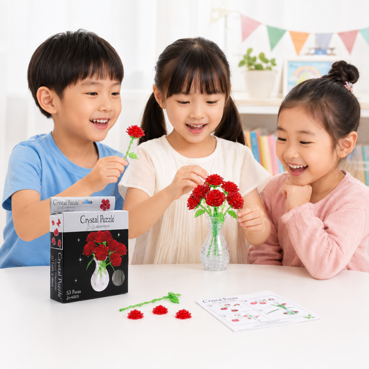 Play N Learn 3D Crystal Puzzle Six Roses Red | Elegant Gift & Brain Teaser