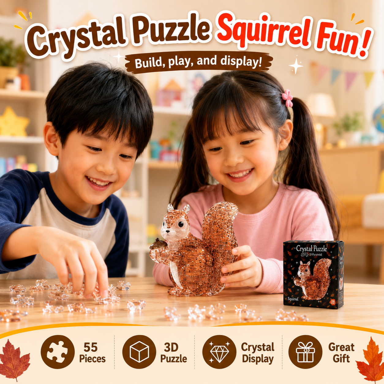 Play N Learn 3D Crystal Puzzle Squirrel | Woodland Animal Brain Teaser
