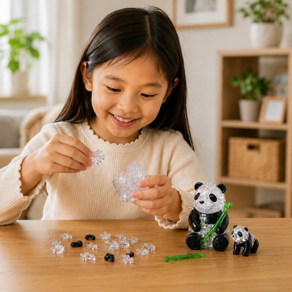 Play N Learn 3D Crystal Puzzle Panda & Baby Set | STEM Jigsaw Brain Teaser