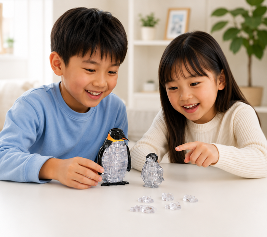 Play N Learn 3D Crystal Puzzle Penguin Mummy & Baby Gift Set | Jigsaw Brain Teaser & Display Gift