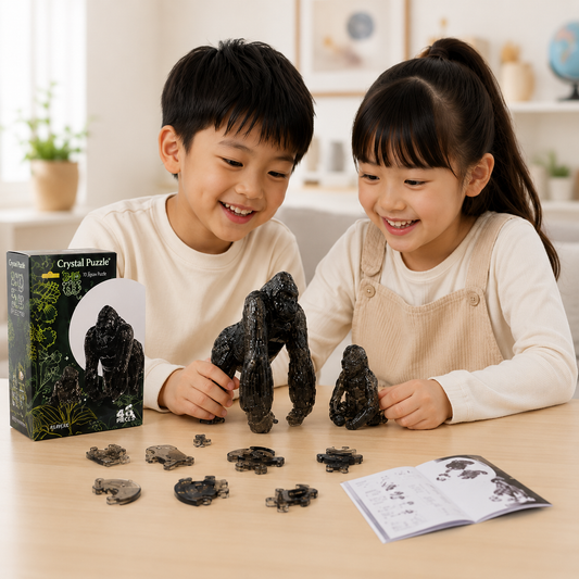 Play N Learn 3D Crystal Puzzle Gorilla & Baby Gift Set | Jigsaw Brain Teaser & Display Gift
