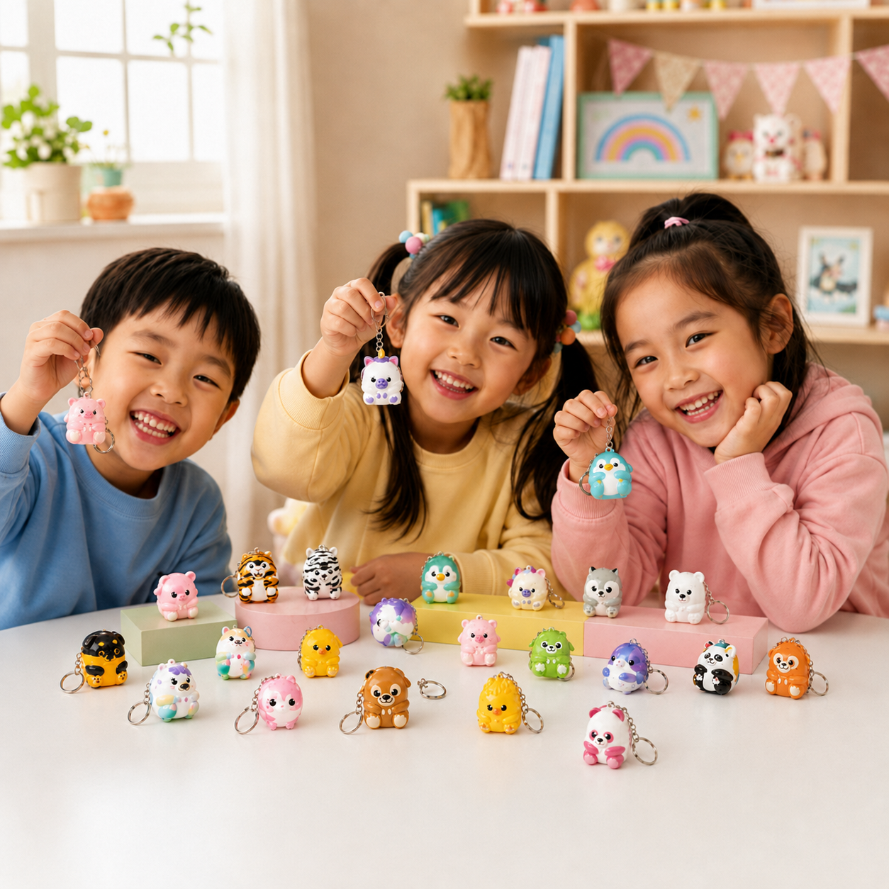 Play N Learn Fidget Stress Squishy Mini Animal Keychain | 3pcs Set (Random Designs)