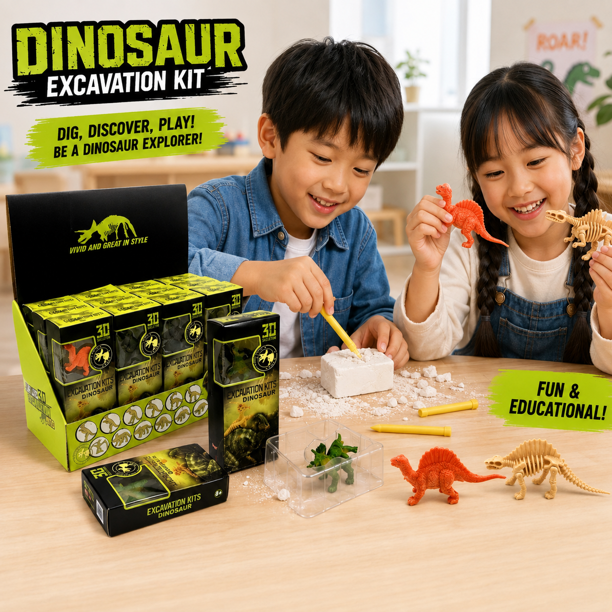 Play N Learn Dino Excavation Fossil Dig Toy | Party Gift 1 Piece (Random Design)