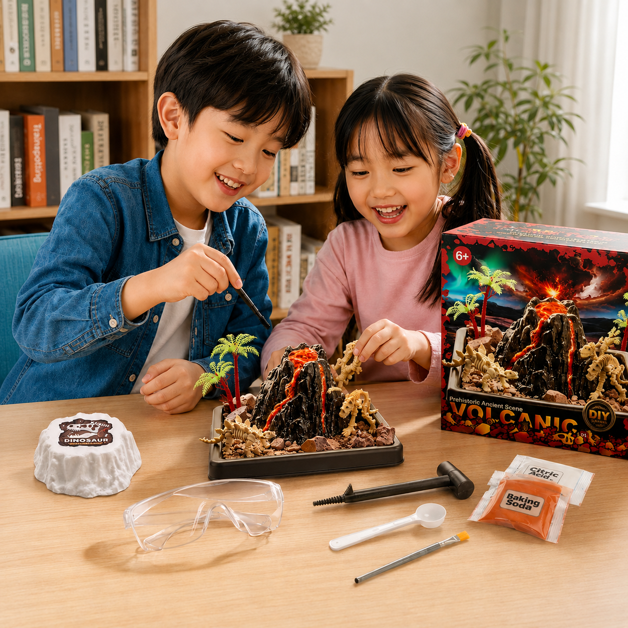 Play N Learn Volcano Eruption & Dino Excavation Kit | 2-in-1 Prehistoric Science Adventure