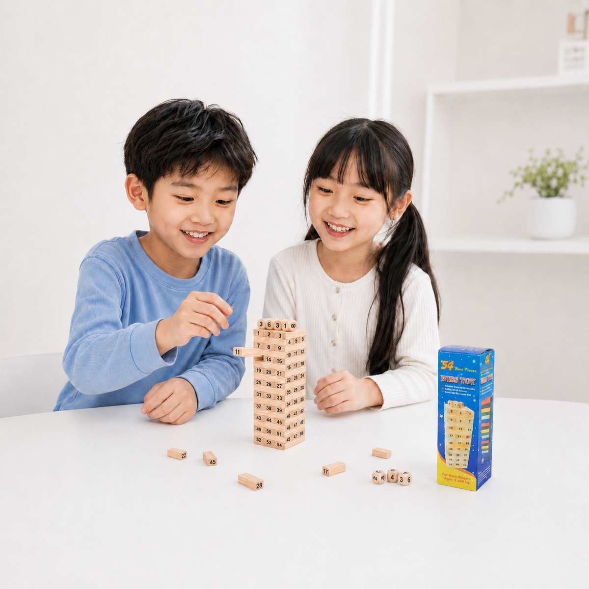 Play N Learn Classic Wooden Stack Game with Numbers & Dice | Family Party Game