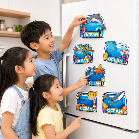 Play N Learn Funny Fridge Magnets Moveable Sea Animals | Sliding Ocean Fidget Fun