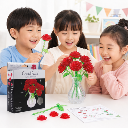Play N Learn 3D Crystal Puzzle Six Roses Red | Elegant Gift & Brain Teaser