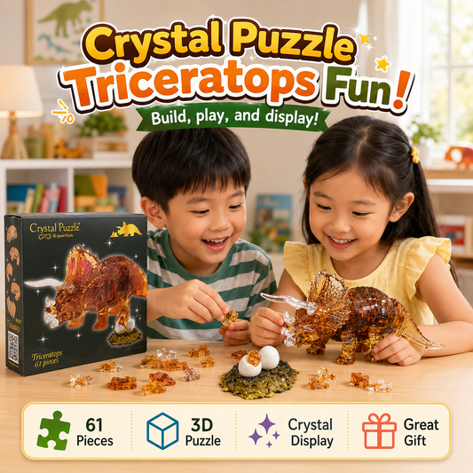 Play N Learn 3D Crystal Puzzle Triceratops | Dinosaur Gift & Brain Teaser