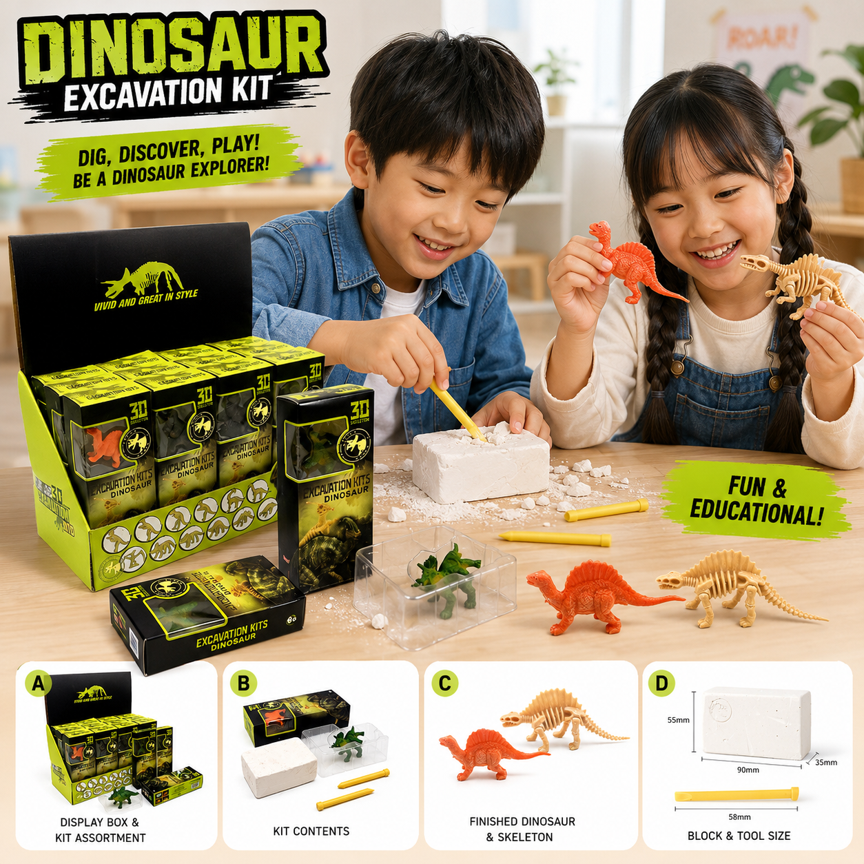 Play N Learn Dino Excavation Fossil Dig Toy | Party Gift 1 Piece (Random Design)