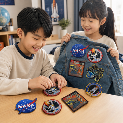 Play N Learn Embroidered Space Badge Iron-On Patches | NASA-Themed Decorative Set