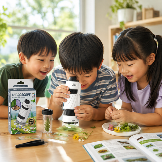 Play N Learn STEM Portable Microscope with 12 Prepared Slides | Science Exploration for Kids (Random Colour)