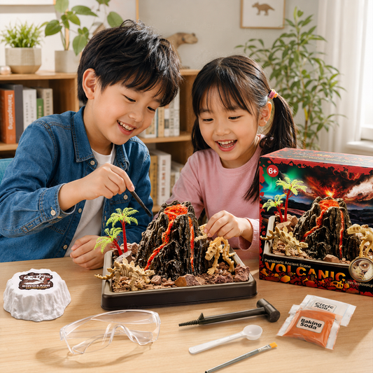 Play N Learn Volcano Eruption & Dino Excavation Kit | 2-in-1 Prehistoric Science Adventure