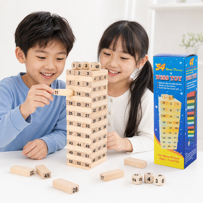 Play N Learn Classic Wooden Stack Game with Numbers & Dice | Family Party Game