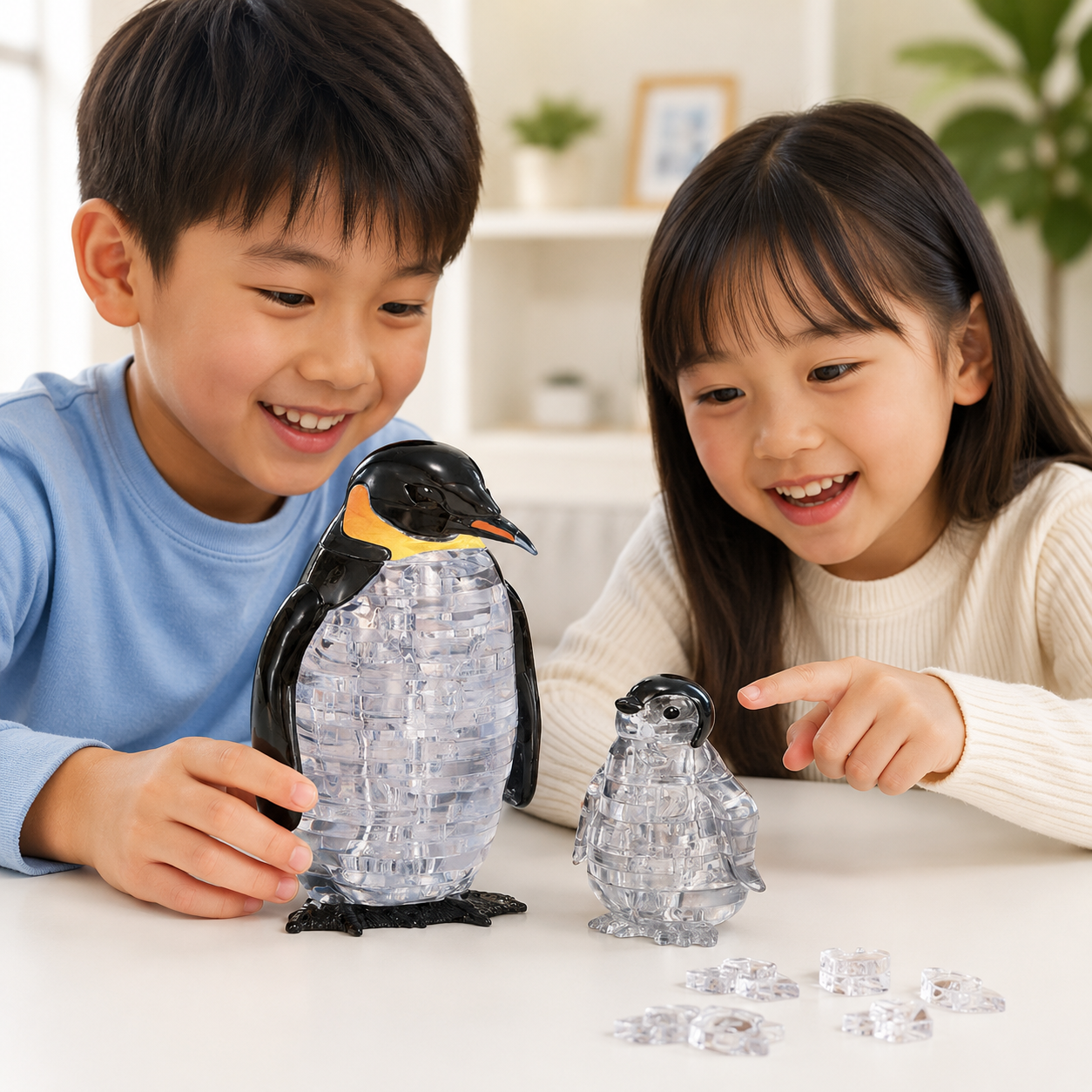 Play N Learn 3D Crystal Puzzle Penguin Mummy & Baby Gift Set | Jigsaw Brain Teaser & Display Gift