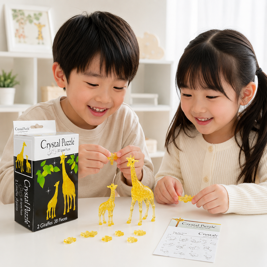 Play N Learn 3D Crystal Puzzle Giraffe & Baby Gift Set | Jigsaw Brain Teaser & Display Gift