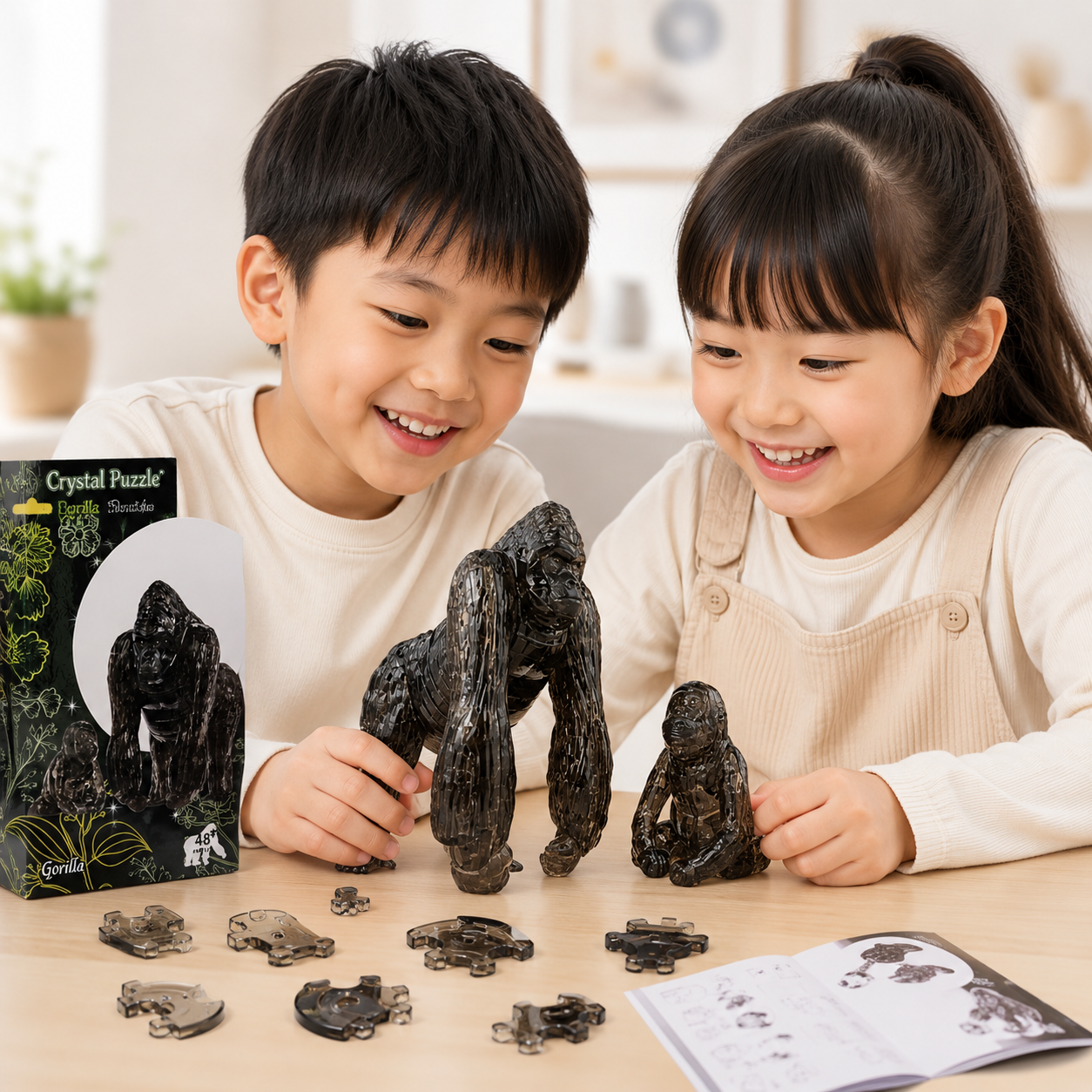 Play N Learn 3D Crystal Puzzle Gorilla & Baby Gift Set | Jigsaw Brain Teaser & Display Gift