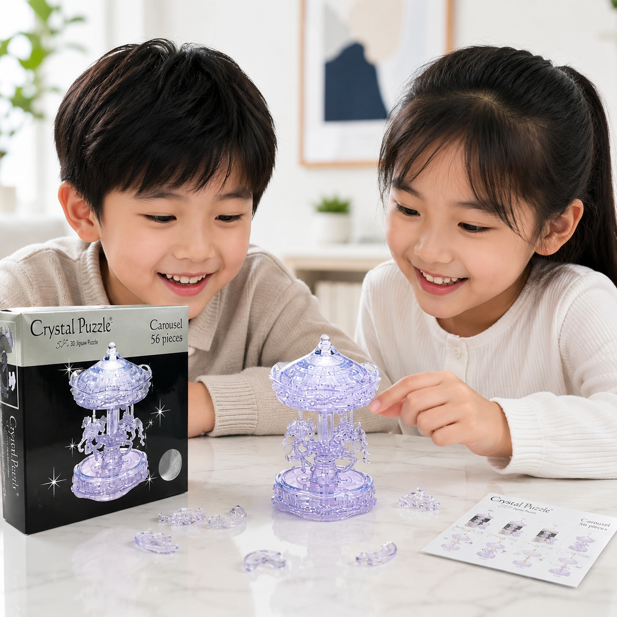 Play N Learn 3D Crystal Puzzle Clear Carousel | Spinning Jigsaw Brain Teaser & Display Gift