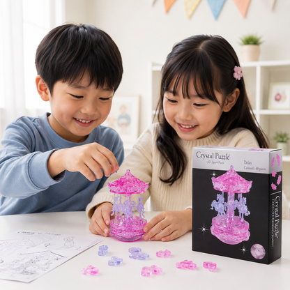 Play N Learn 3D Crystal Puzzle Pink Carousel | Spinning Jigsaw Brain Teaser & Display Gift