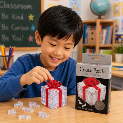 Play N Learn 3D Crystal Gift Box with Red Ribbon | Jigsaw Puzzle Building & Spatial Skills