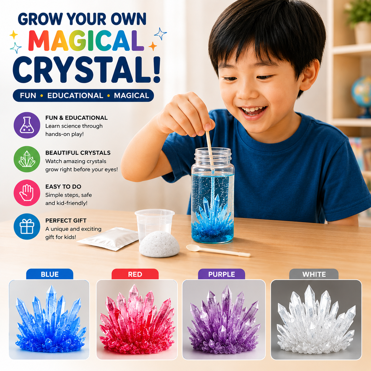 Play N Learn Crystal Growing Kit for Kids | STEM Chemistry Science Activity