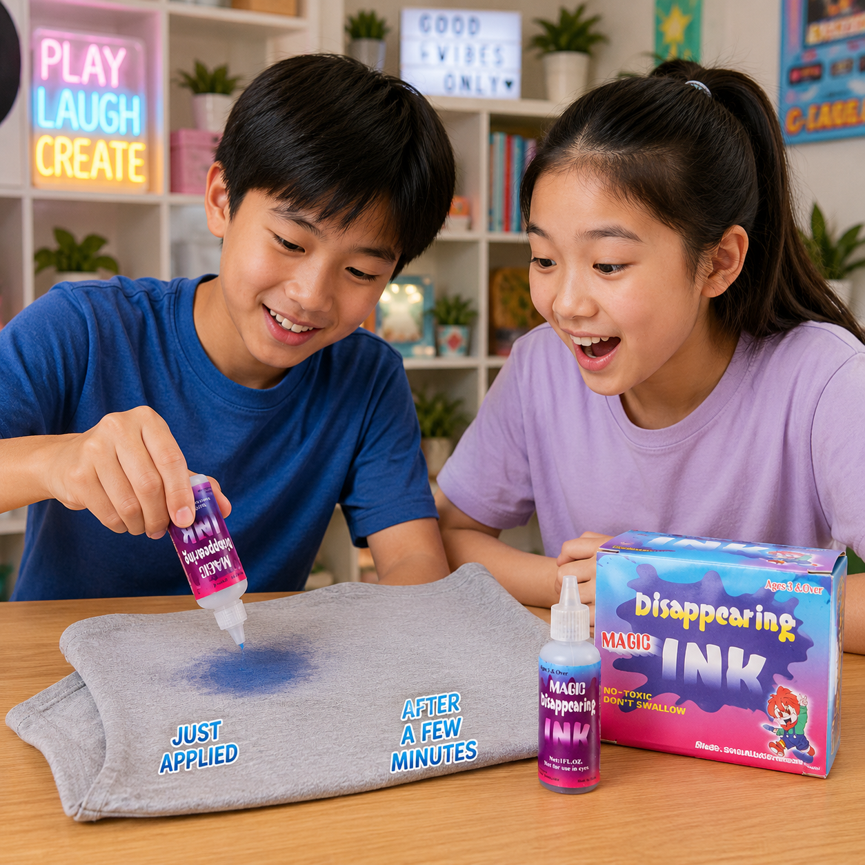 Play N Learn Magic Disappearing Invisible Ink Prank Toy | Party Gift Set (4 Bottles)