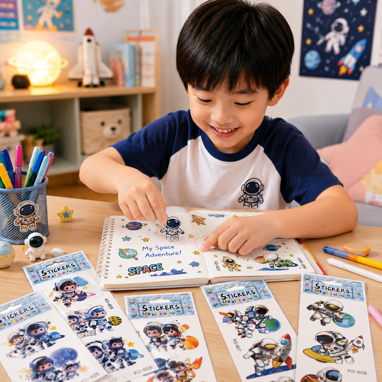 Play N Learn 3D Pop Up Stickers | Astronaut Space for Kids Room & Décor
