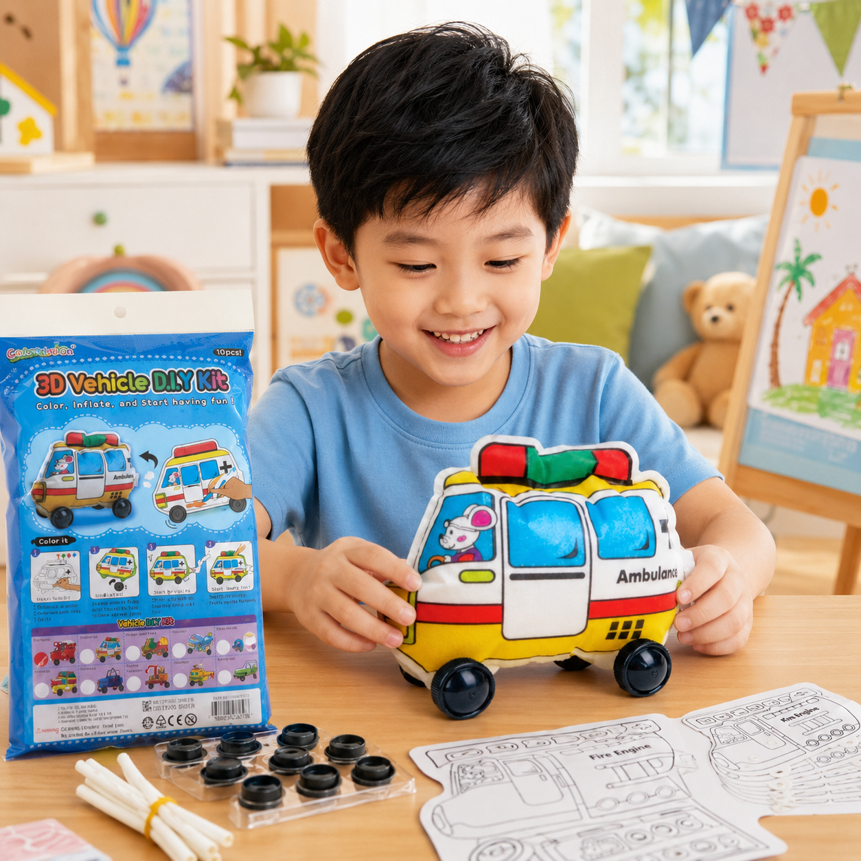 Play N Learn Colorloon Colour & Inflate 3D Vehicle DIY Kit | Party Gift